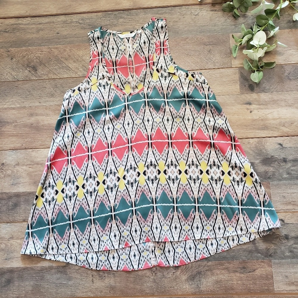 Zoa New York Ikat Print Racerback Tank Top Blouse Small Career Corpcore